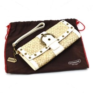 Coach Woven Straw Fold-Over Wristlet